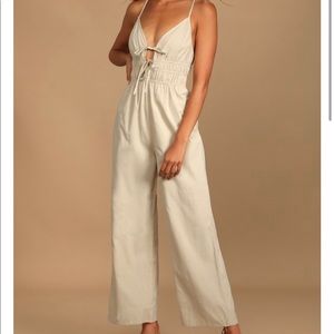 Lulu Beige Keyhole Sleeveless Wide-Leg Jumpsuit